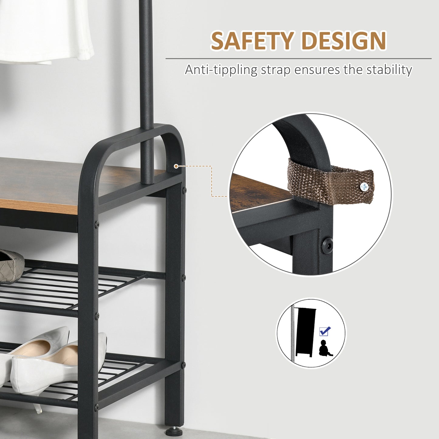 Coat Rack Stand Industrial Hallway Shoe Rack