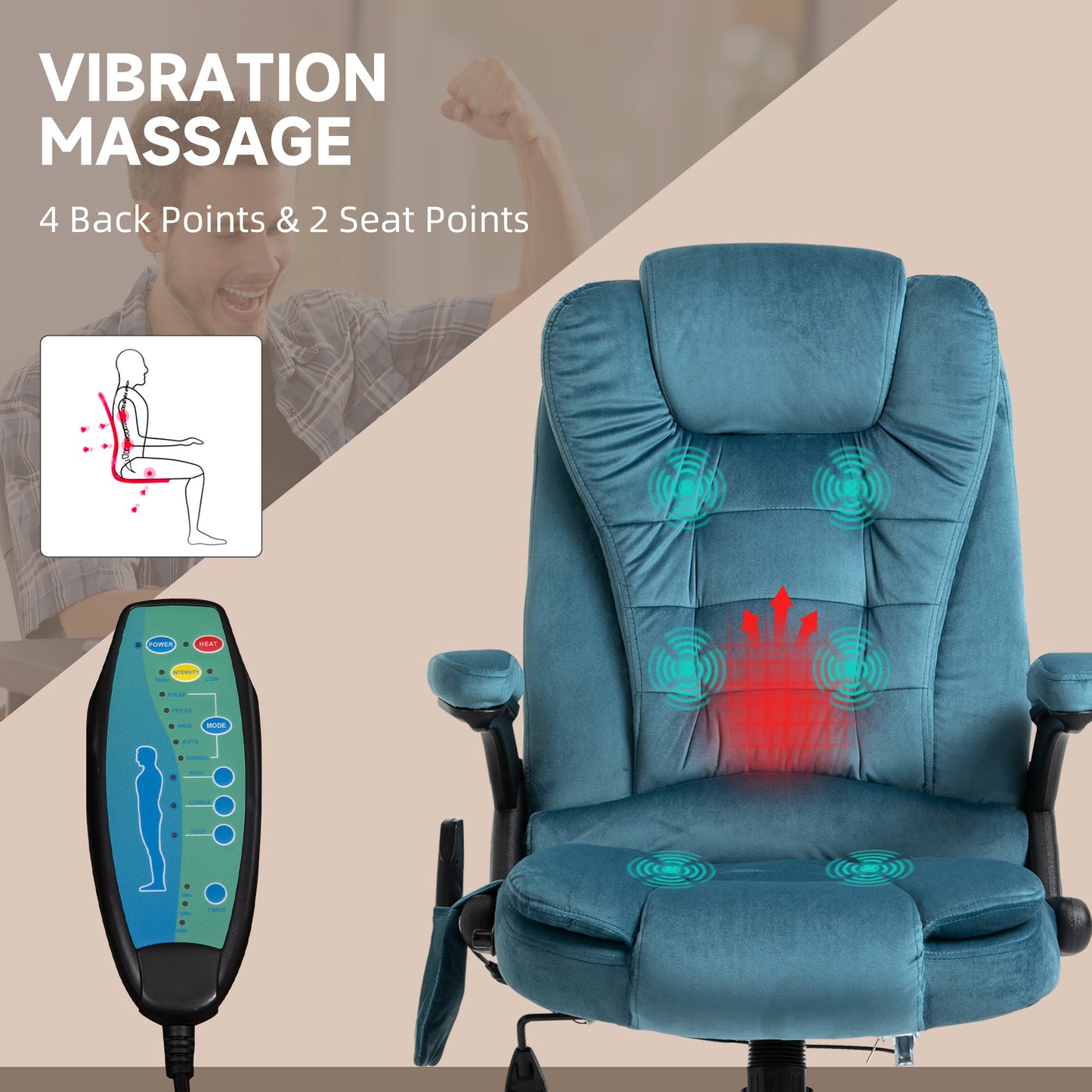 Heated Massage Office Chair – Velvet Comfort, 6‑Point Massage, Reclining Design