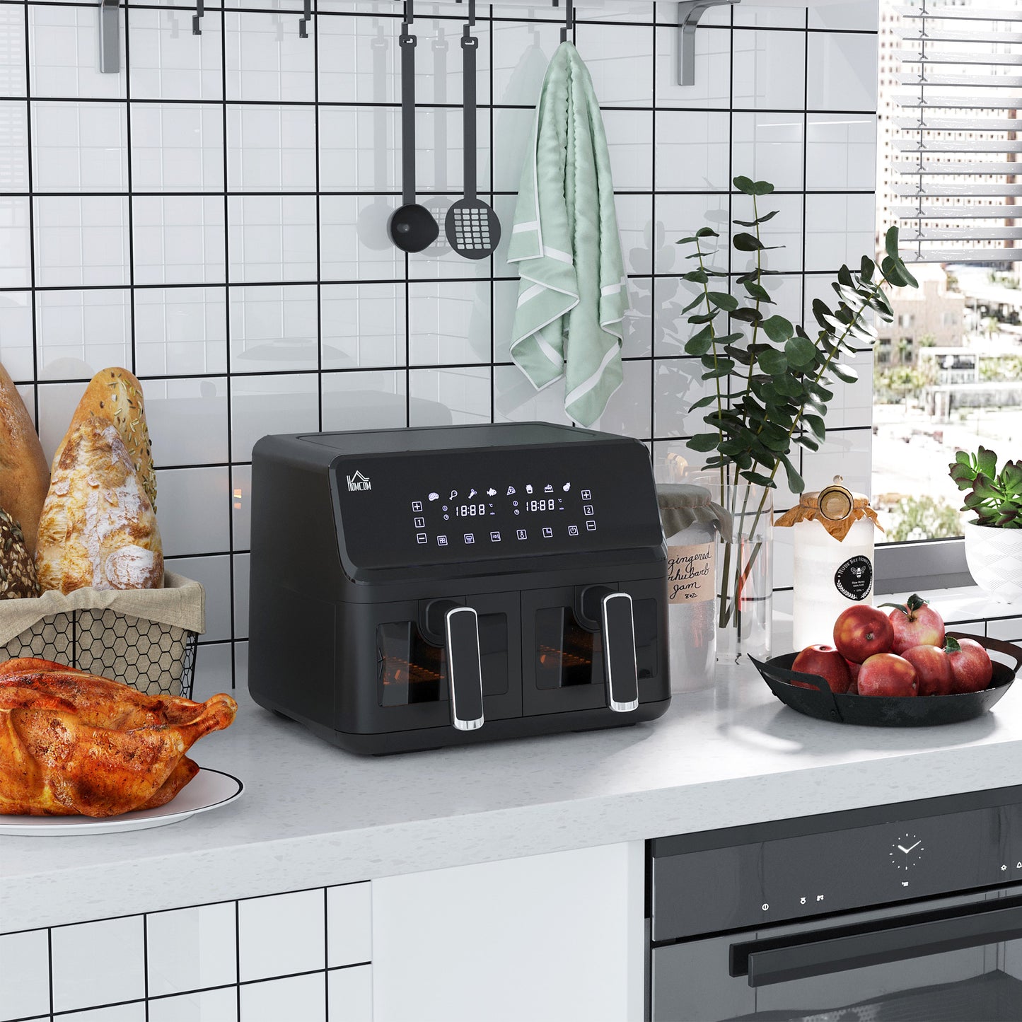 Dual Basket Air Fryer Air Fryer Oven With Digital Display, 8 in 1