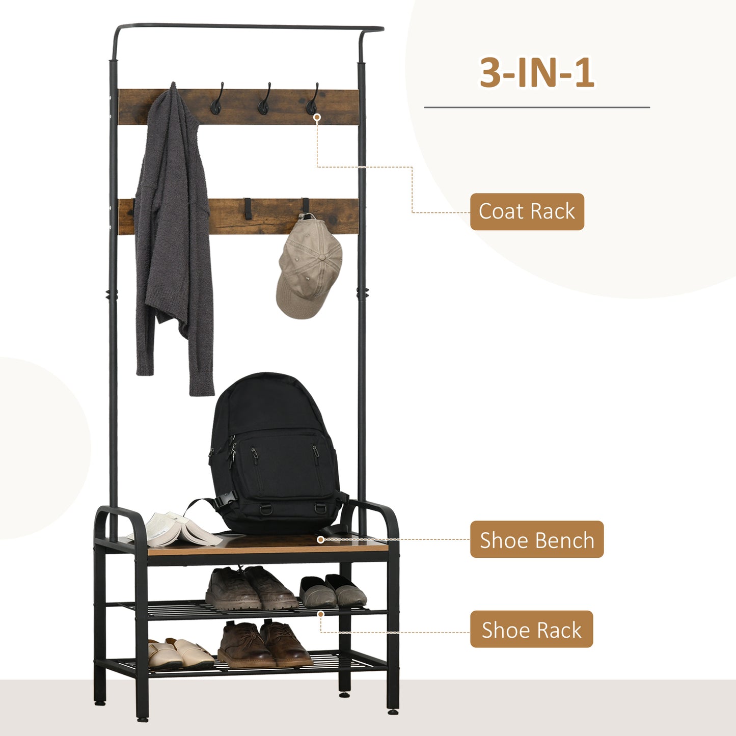 Coat Rack Stand Industrial Hallway Shoe Rack