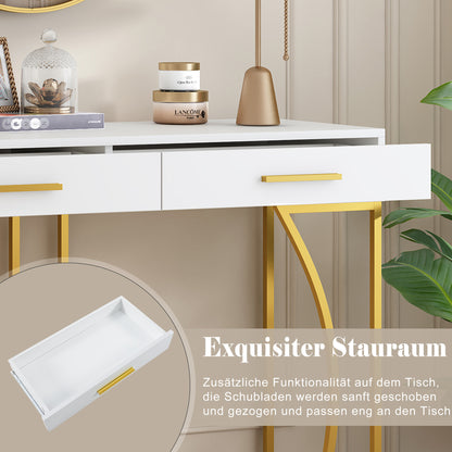 White & Gold Console Table with 2 Drawers – Luxury Hallway & Sofa Table (110×32×85 cm)