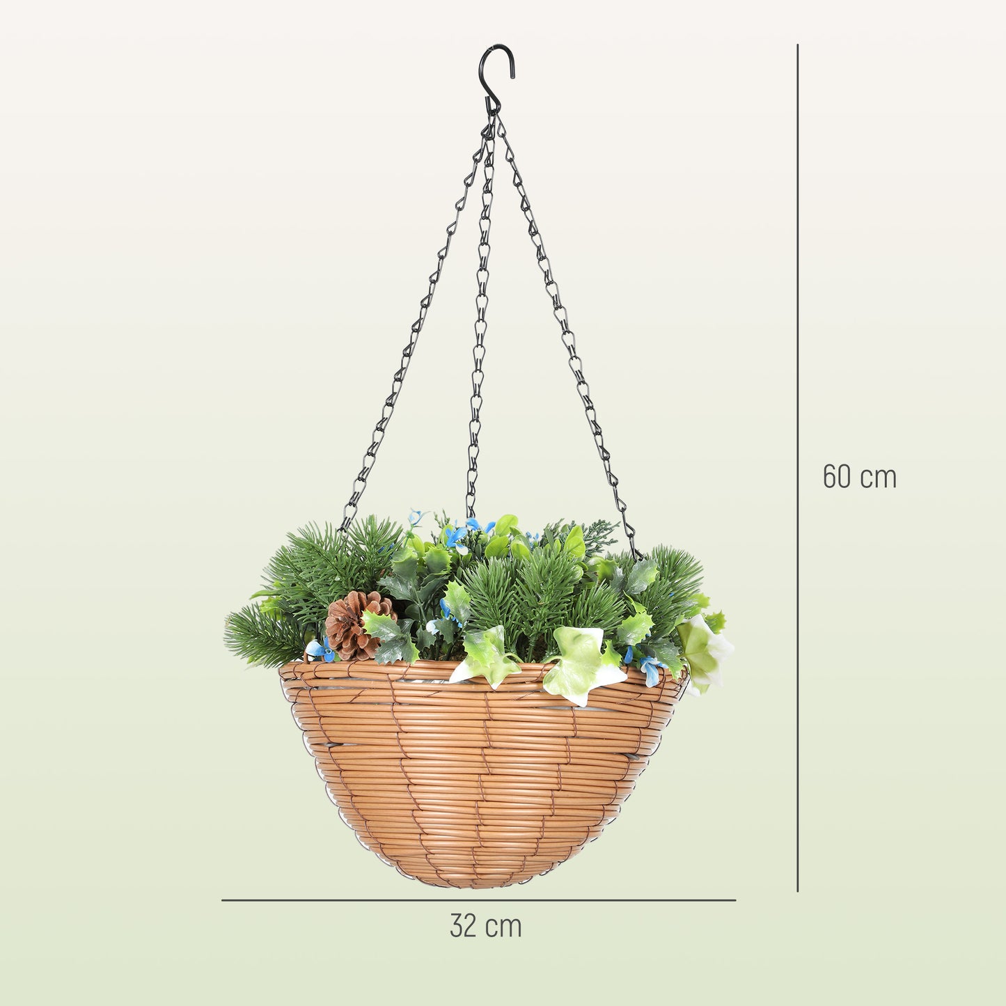 Pack Of 2 Faux Plant Artificial Lisianthus Flowers, Hanging Planters With Basket