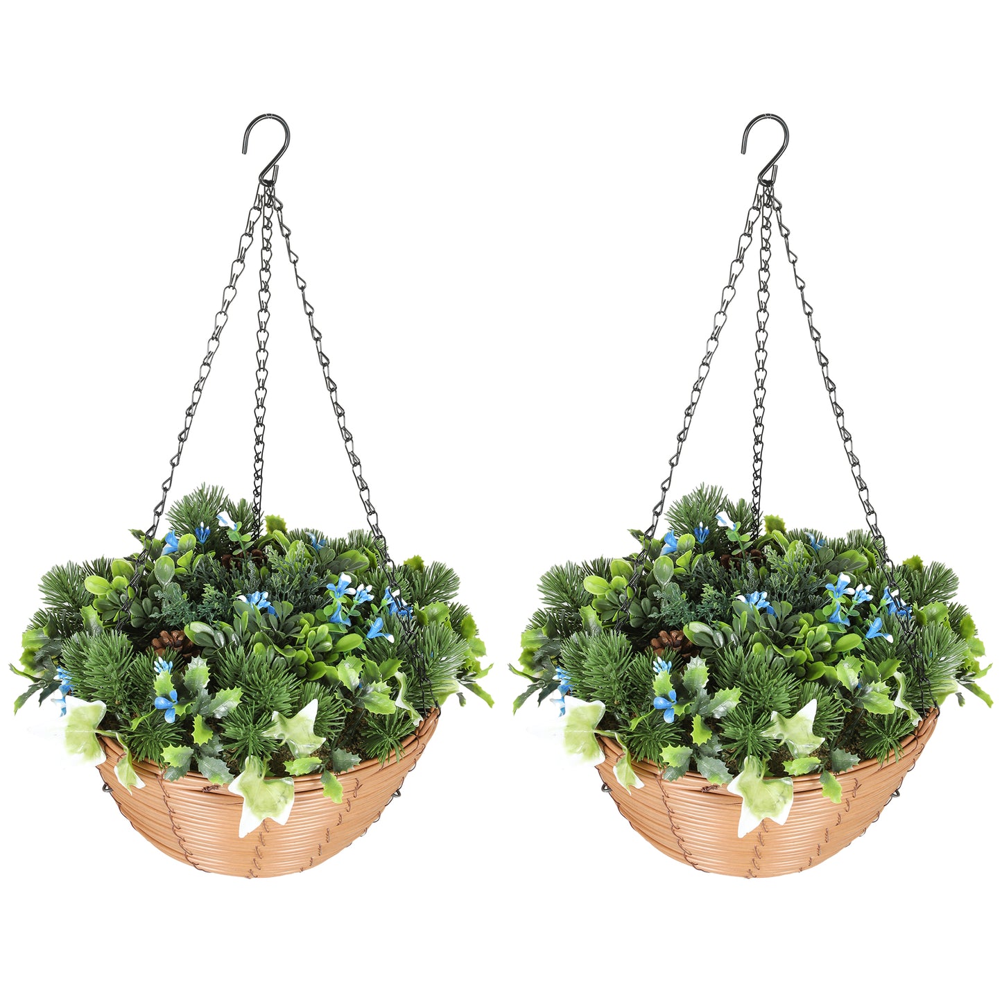 Pack Of 2 Faux Plant Artificial Lisianthus Flowers, Hanging Planters With Basket