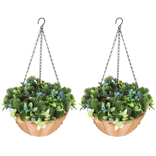 Pack Of 2 Faux Plant Artificial Lisianthus Flowers, Hanging Planters With Basket