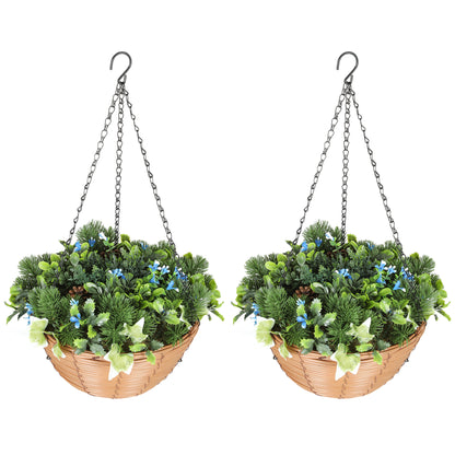 Pack Of 2 Faux Plant Artificial Lisianthus Flowers, Hanging Planters With Basket