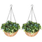 Pack Of 2 Faux Plant Artificial Lisianthus Flowers, Hanging Planters With Basket