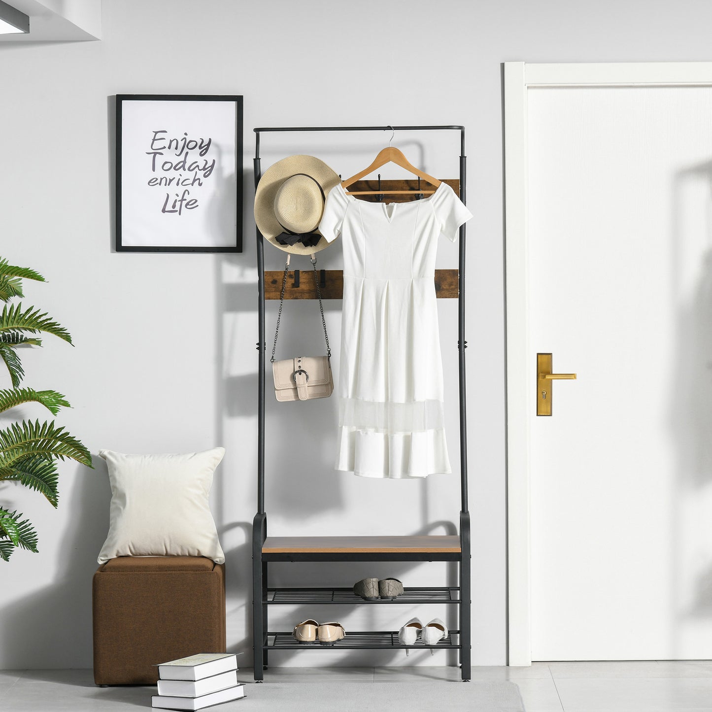 Coat Rack Stand Industrial Hallway Shoe Rack