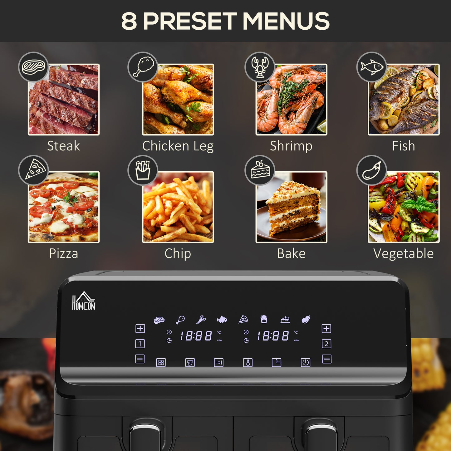 Dual Basket Air Fryer Air Fryer Oven With Digital Display, 8 in 1