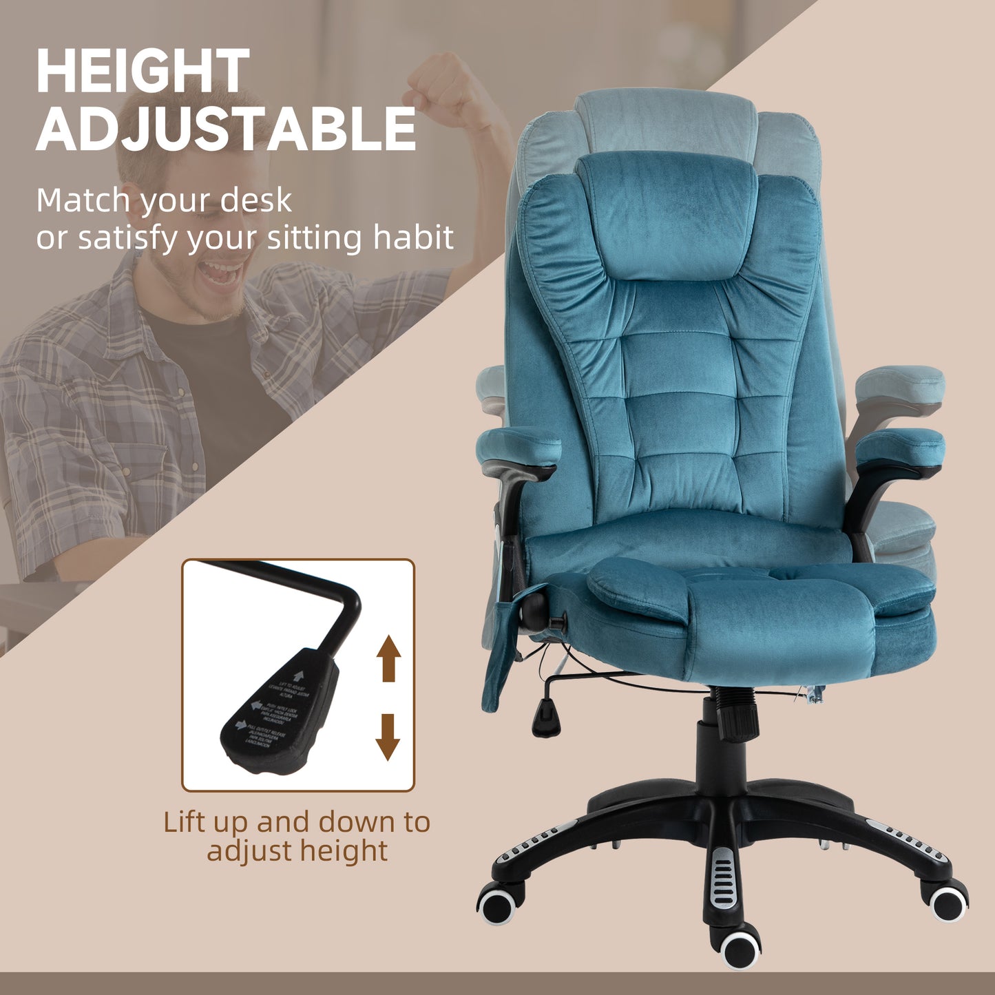 Heated Massage Office Chair – Velvet Comfort, 6‑Point Massage, Reclining Design