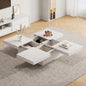 Modern Square Coffee Table With Marble Look, With 4 Sliding Drawers