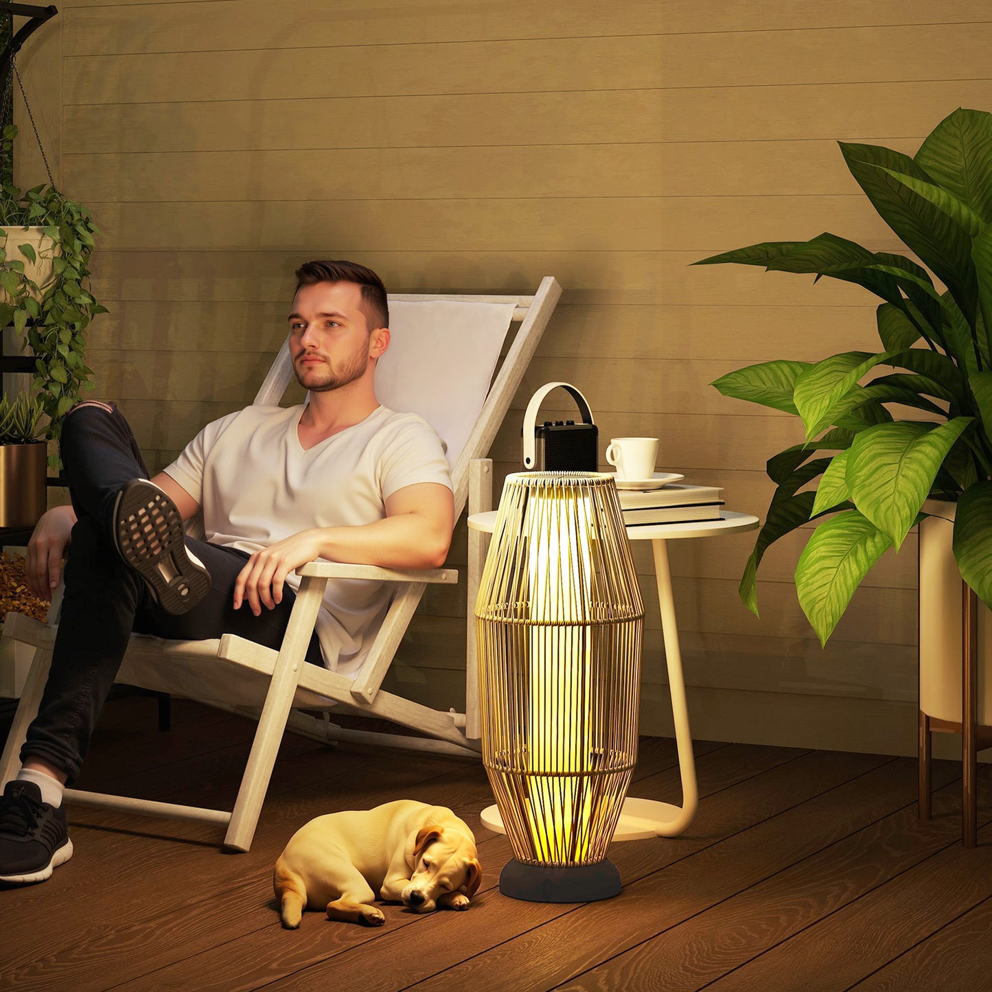 Garden Rattan Lamp, 72 Cm Tall Solar Rattan Floor Lamp