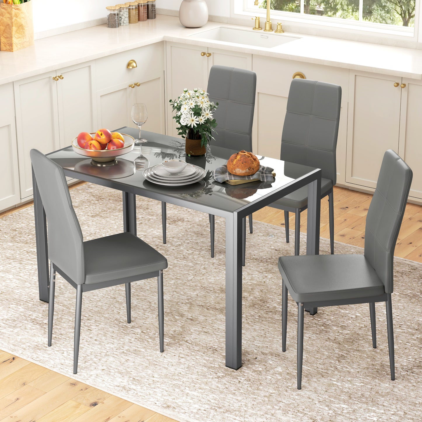 5-Piece Kitchen Dining Table Set With 4, Grey