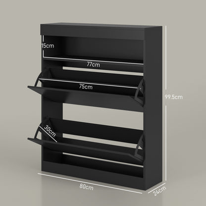 Storage Cabinet, With Flip Doors - High Gloss Black - 16 shoes