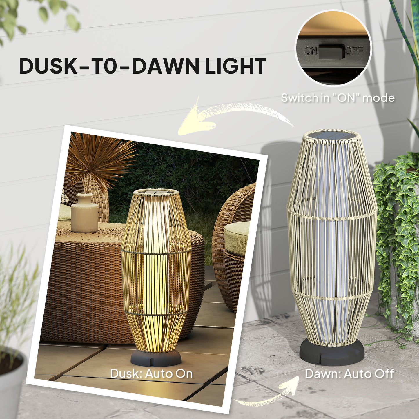 Garden Rattan Lamp, 72 Cm Tall Solar Rattan Floor Lamp