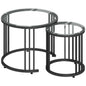 Round Coffee Tables Set Of 2, Nesting Tables With Tempered Glass Top And Steel Frame, Black
