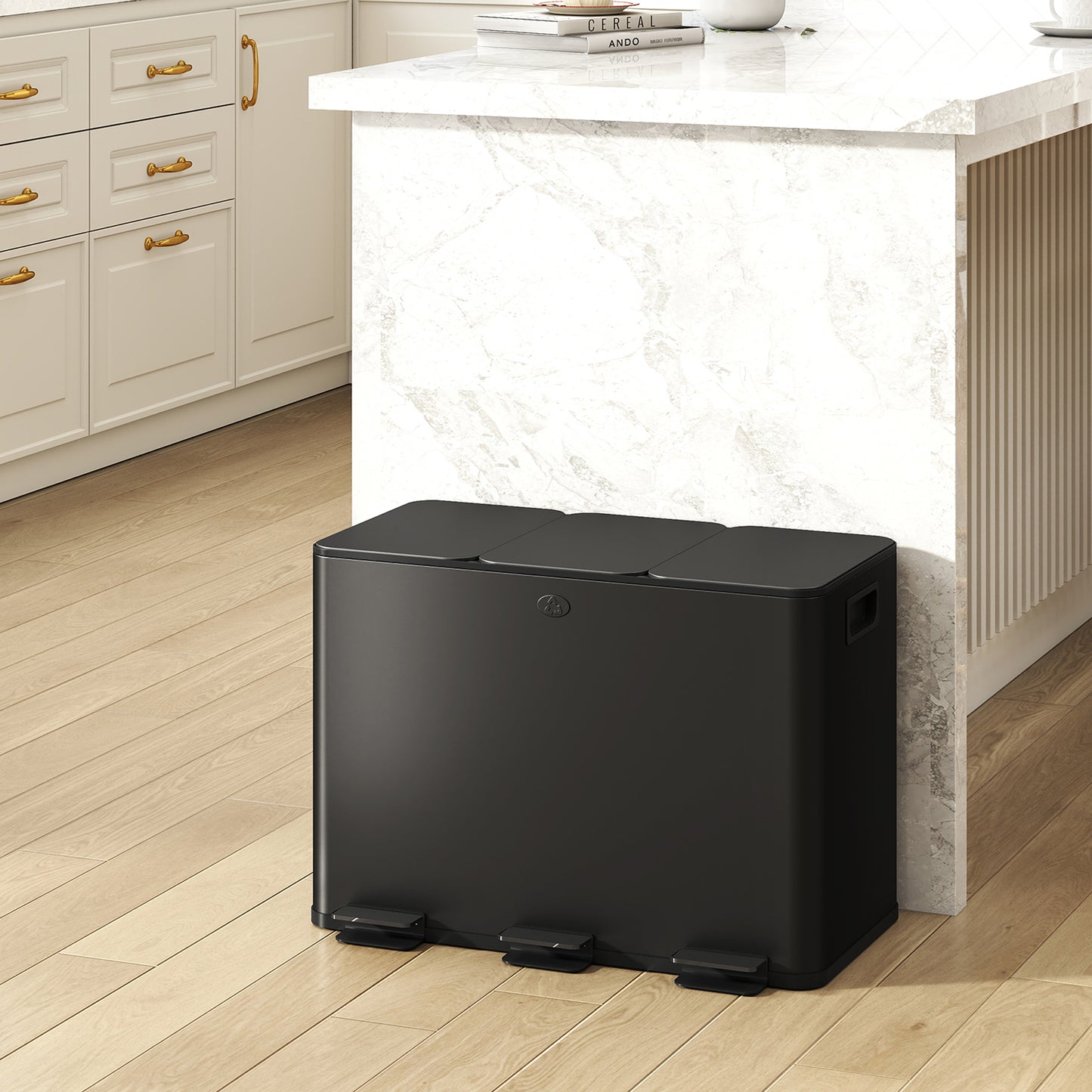 Triple Kitchen Pedal Bin, With Soft Close Lid