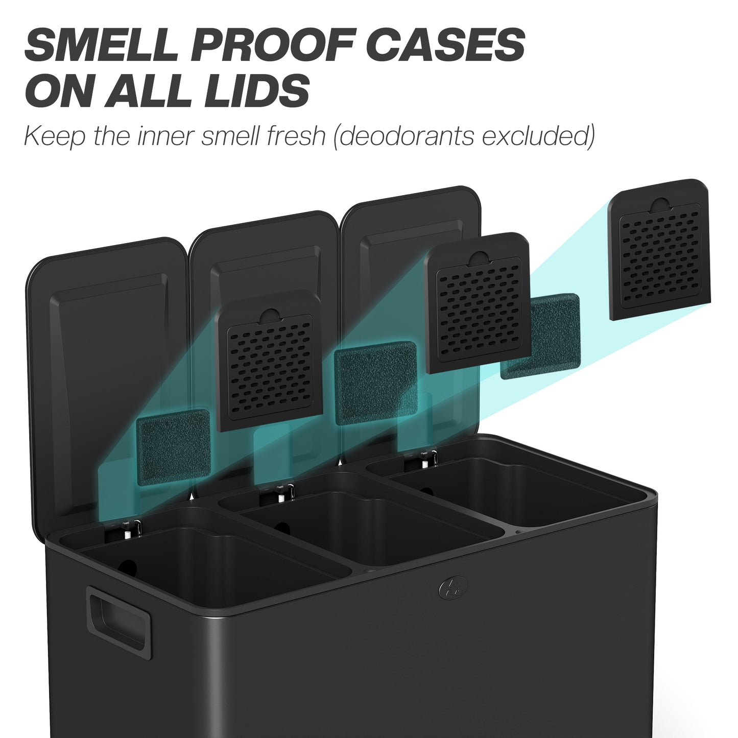 Triple Kitchen Pedal Bin, With Soft Close Lid