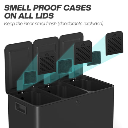 Triple Kitchen Pedal Bin, With Soft Close Lid