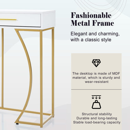White & Gold Console Table with 2 Drawers – Luxury Hallway & Sofa Table (110×32×85 cm)