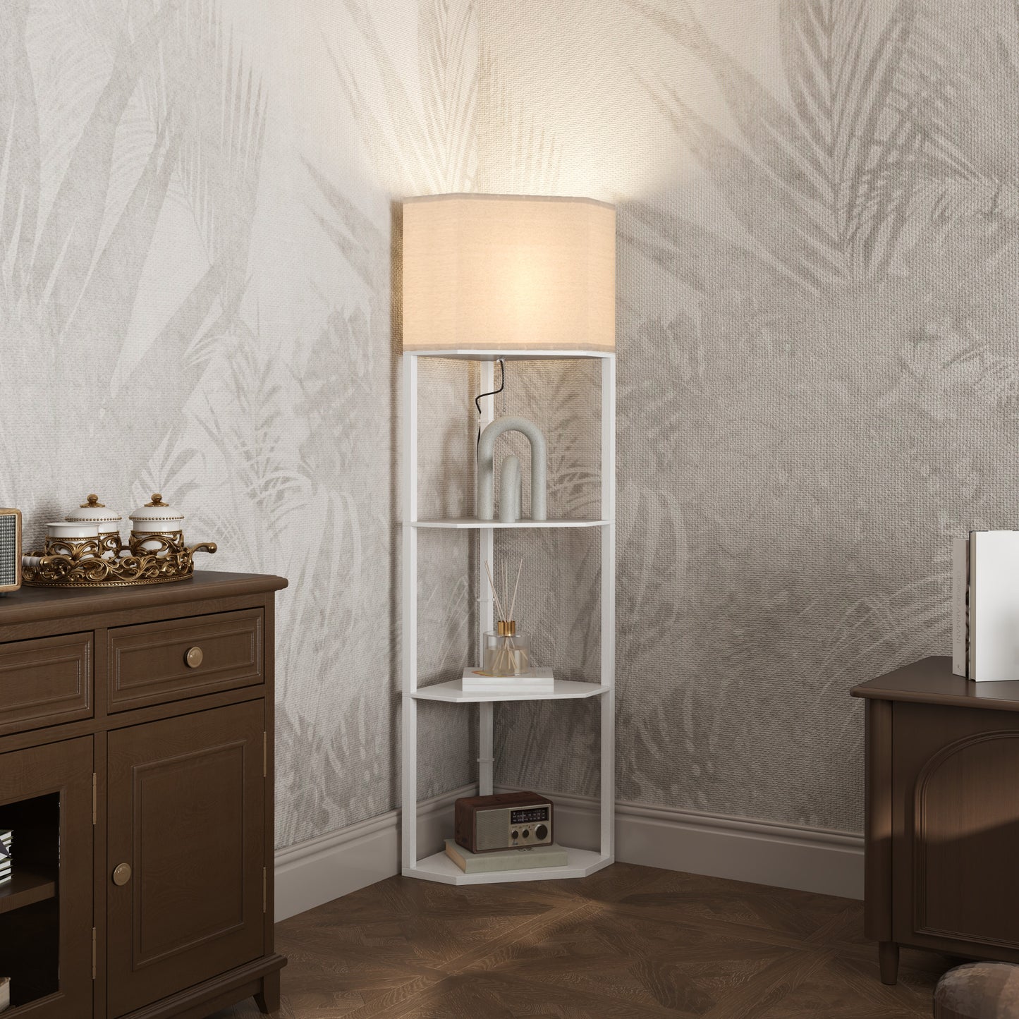 Corner Floor Lamp With 3 Shelves