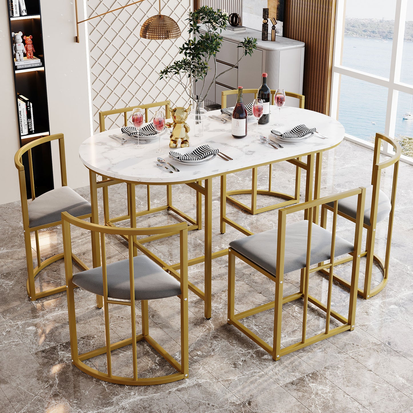 Six-Chair Dining Table Set