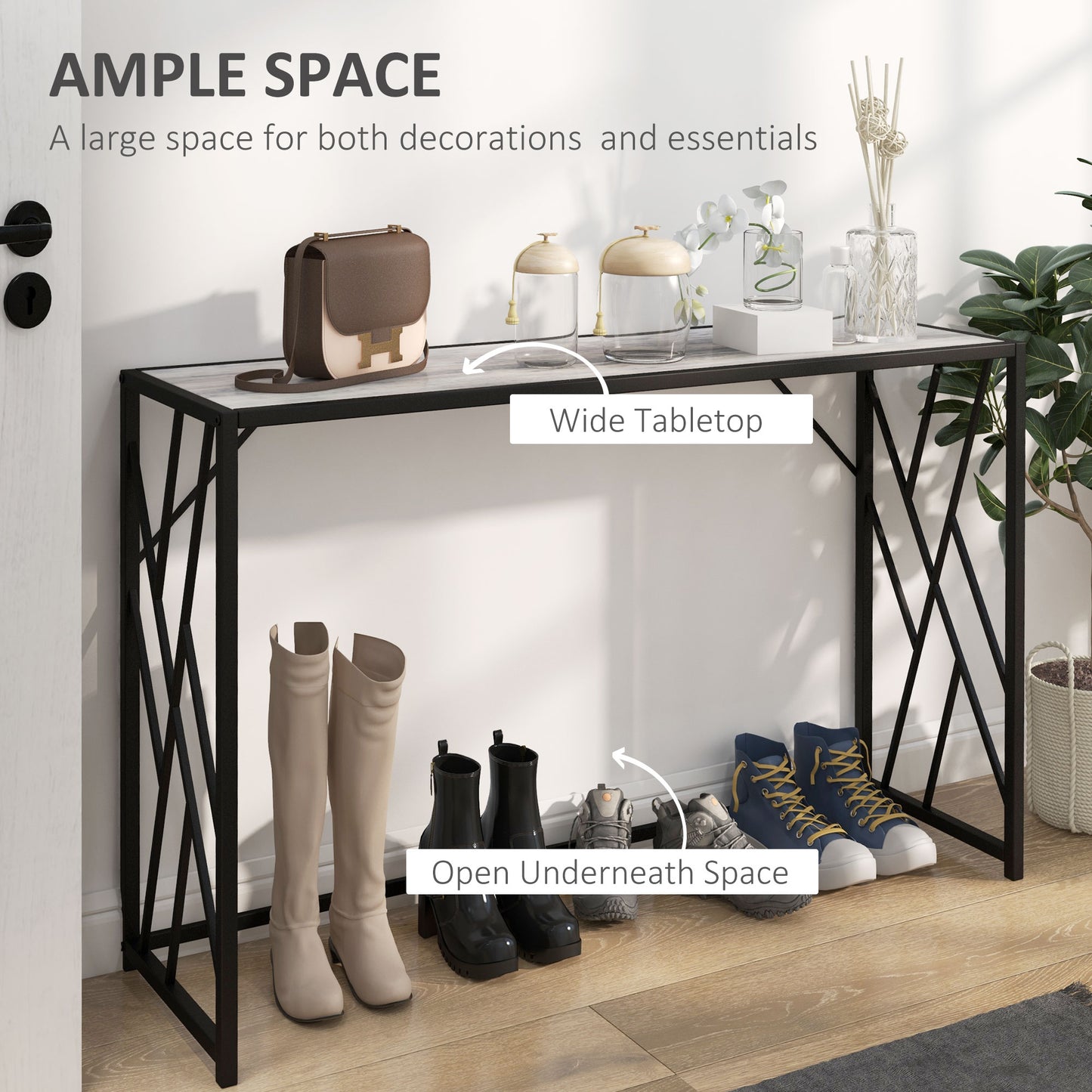 Console Table, With Metal Frame For Living Room